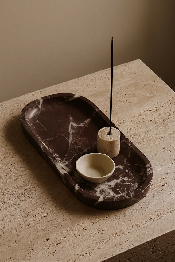 Rosso Levanto Marble Oval Tray
