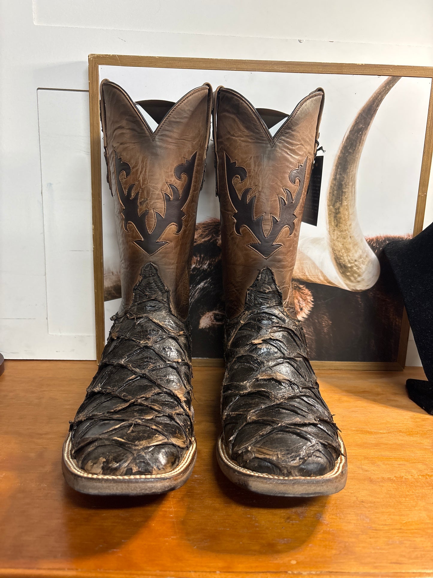 Black Jack Pirarucu Fish Cracked Earth Brown Boots