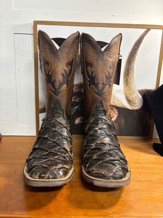 Black Jack Pirarucu Fish Cracked Earth Brown Boots