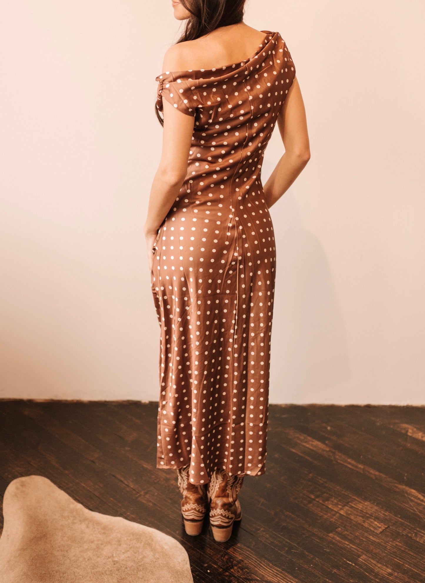 Chocolate Satin Polka Dot Dress