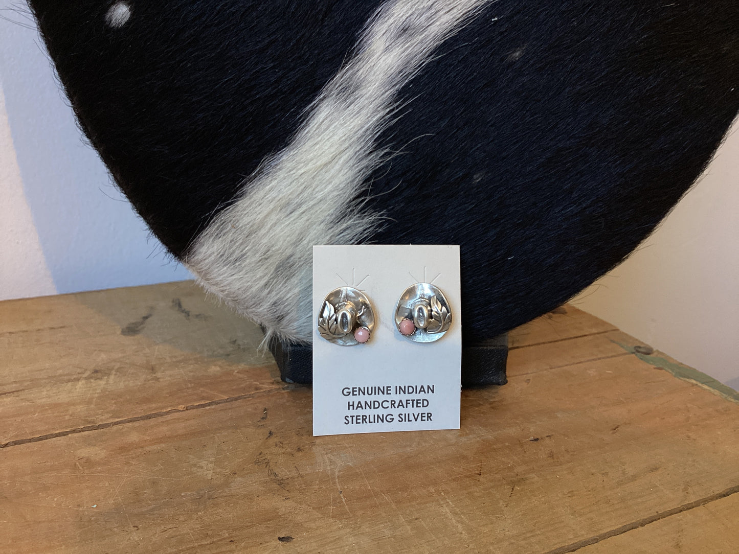 Atoka Hat Earrings with Pink Conch Stone Authentic