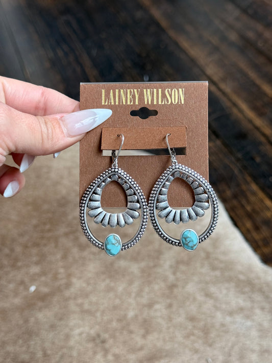 Lainey Wilson Silver Tone Turquoise Tone Open Drop Earrings