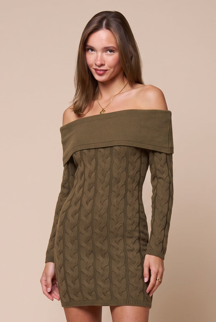 Off Shoulder Knit Mini Dress