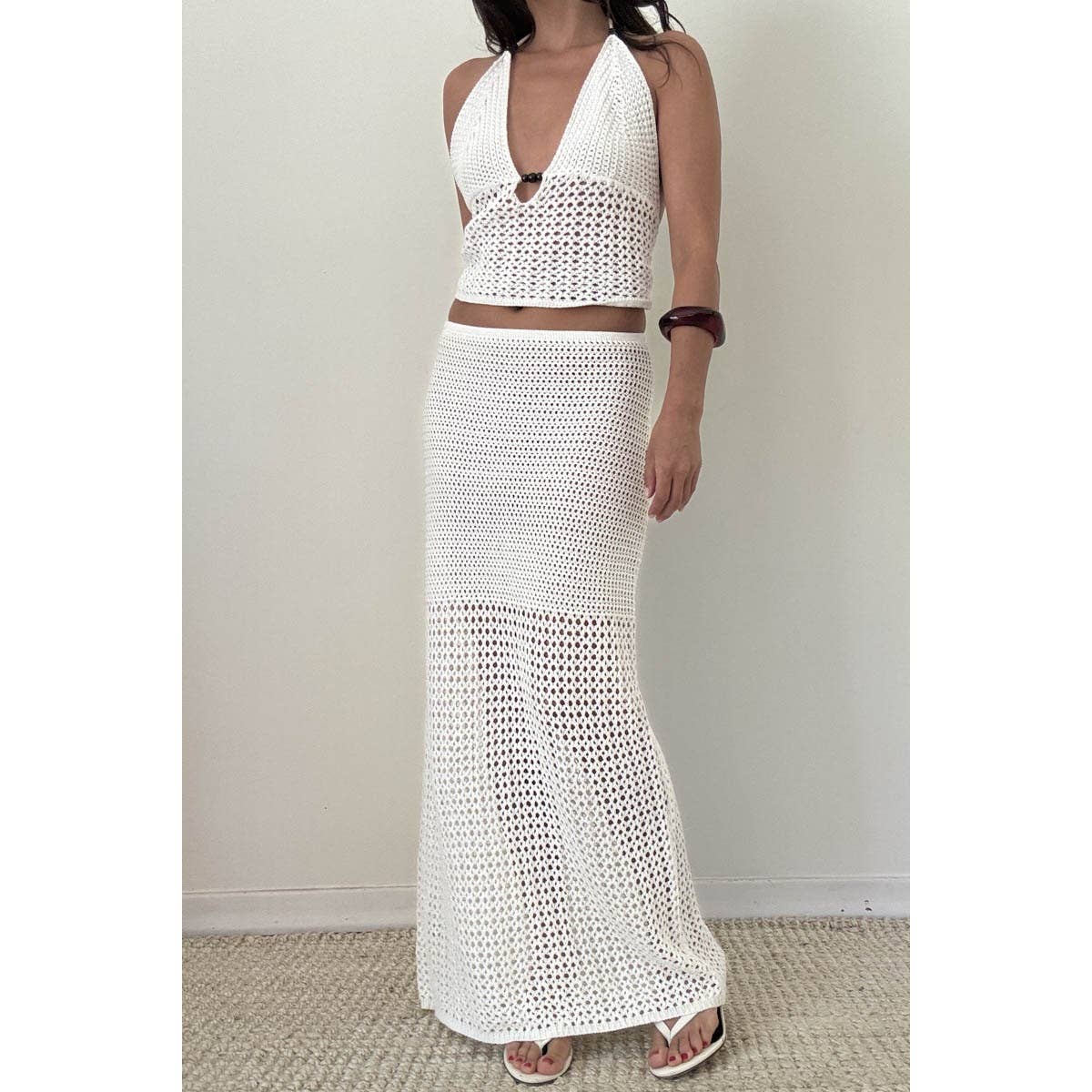 Island Ivory Knit Halter Top & Maxi Skirt