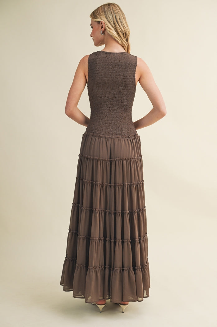 Boho Cocoa Chiffon Maxi Dress