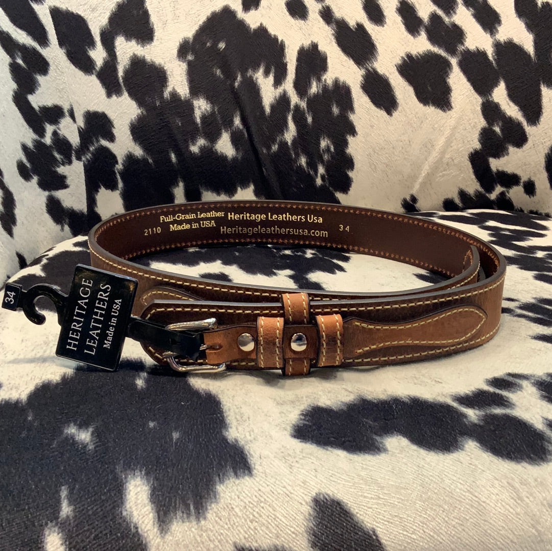 Plain Brown Leather Belt With Stitching