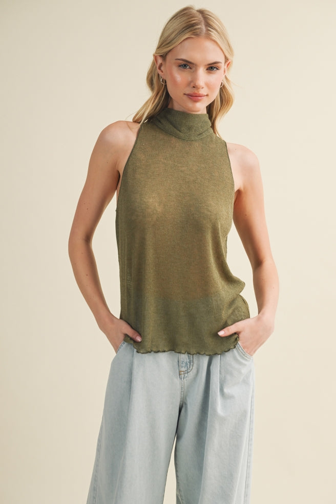 Olive Tie Back Knit Top