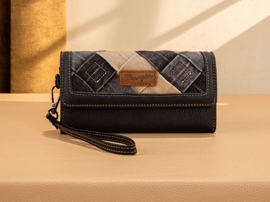 Wrangler Denim Woven Tri-Fold Wristlet/Wallet -Black