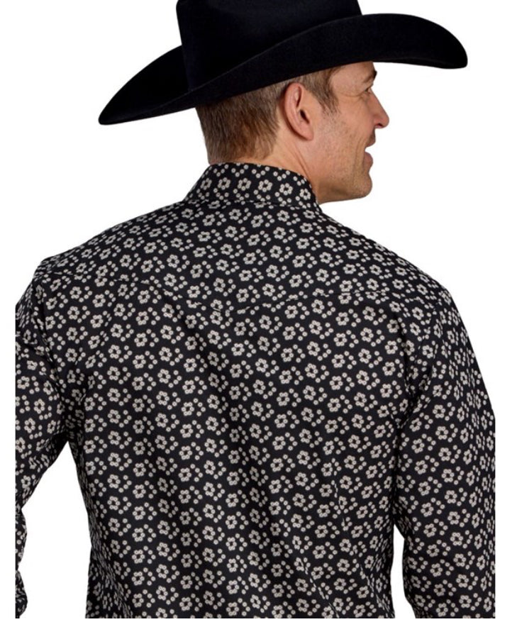 ROPER MEN'S BLACK CREAM FLORAL PRINT WESTERN SHIRT