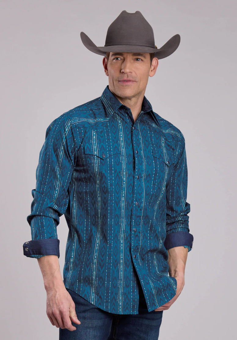 Roper Men's Long Sleeve Solid Snap Shirt - BU