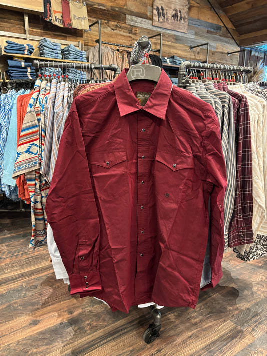 Roper Men's Long Sleeve Solid Snap Shirt - Wine
