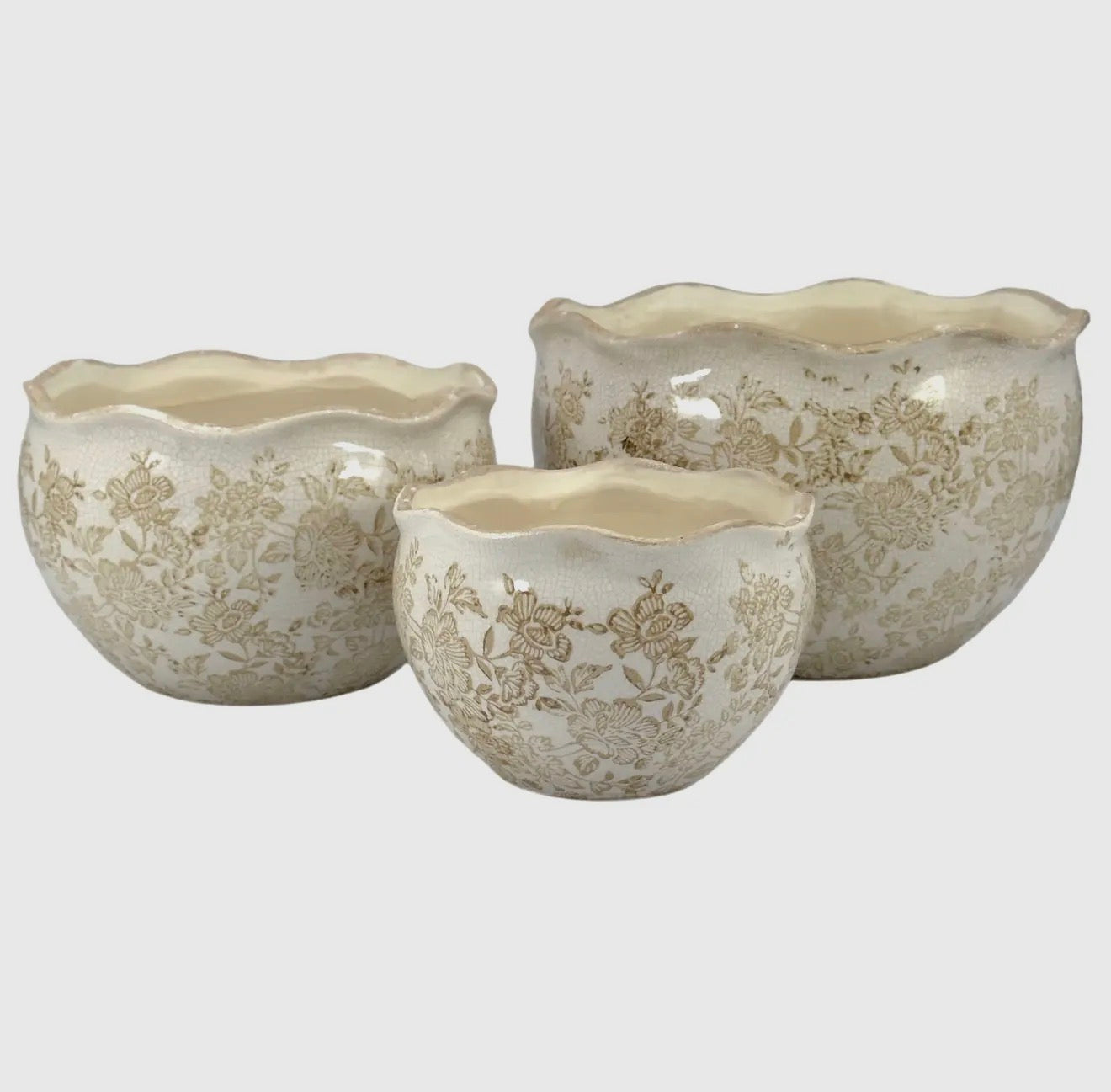 Set of 3 Rustic Vintage ceramic planter pots