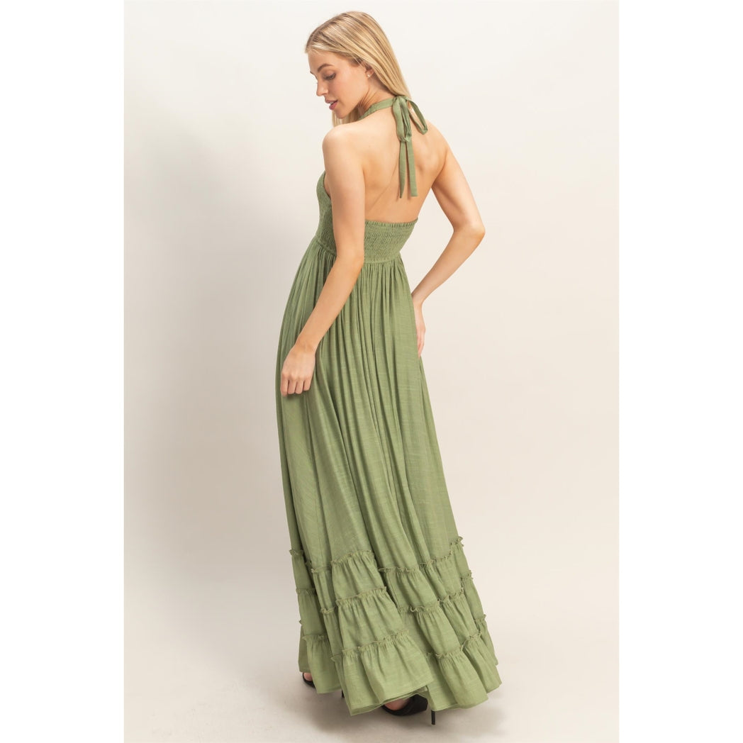 Halter Olive Maxi Dress