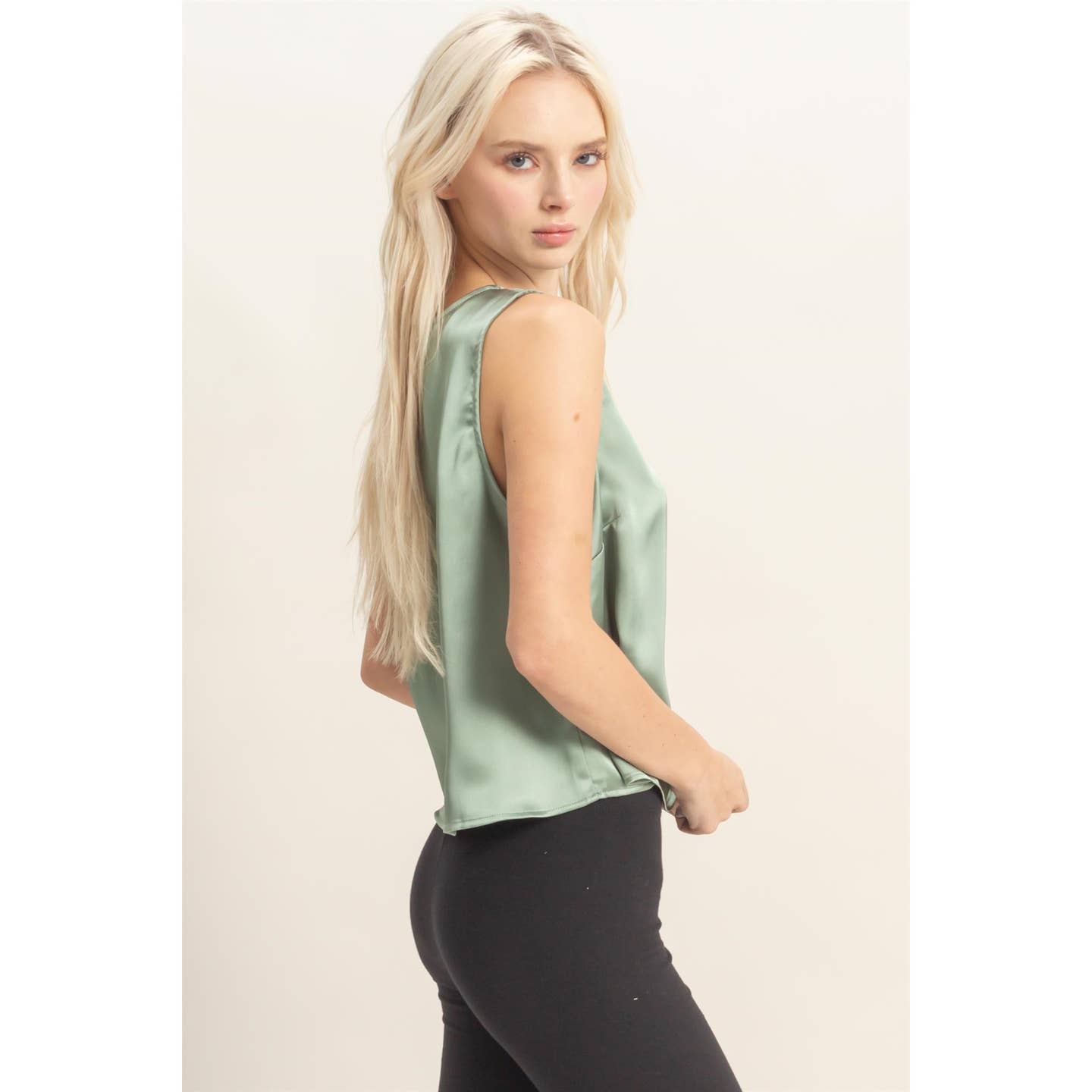 Sage Satin Keyhole Top