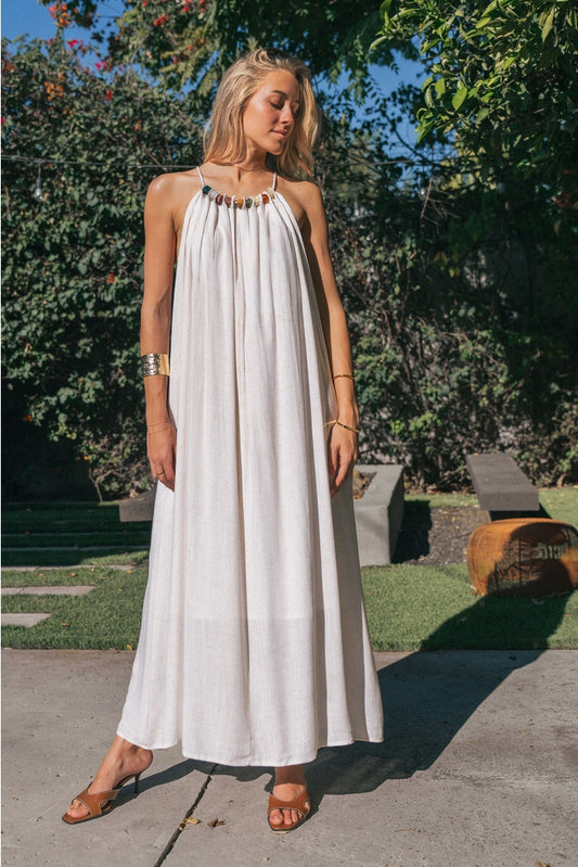 Multi Bead Linen Maxi Dress