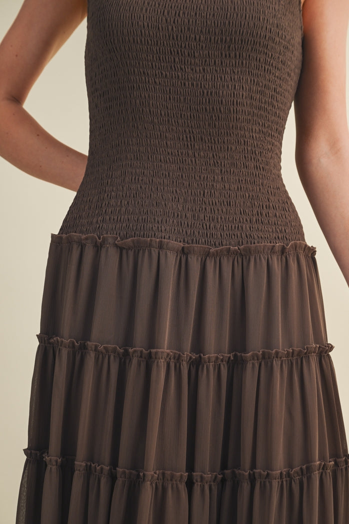 Boho Cocoa Chiffon Maxi Dress