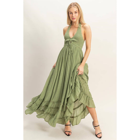 Halter Olive Maxi Dress