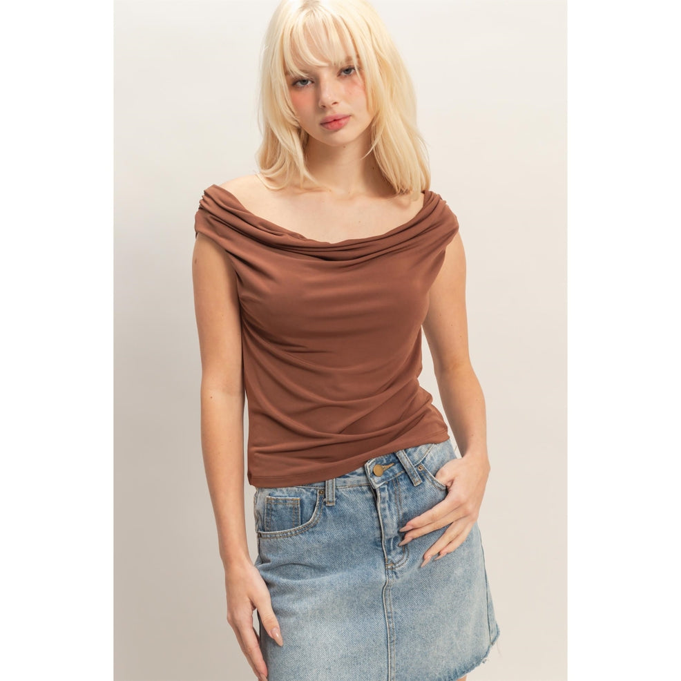 Chocolate Sleeveless Cowl Neck Top