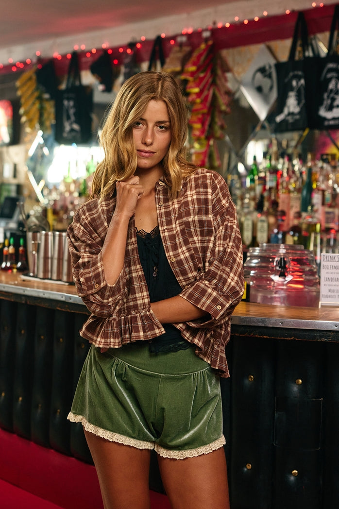 Charlie Check Print Ruffle Top