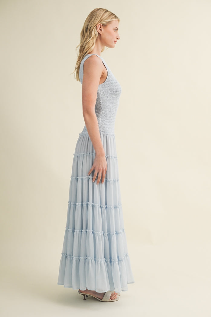 Boho Powder Blue Chiffon Maxi Dress
