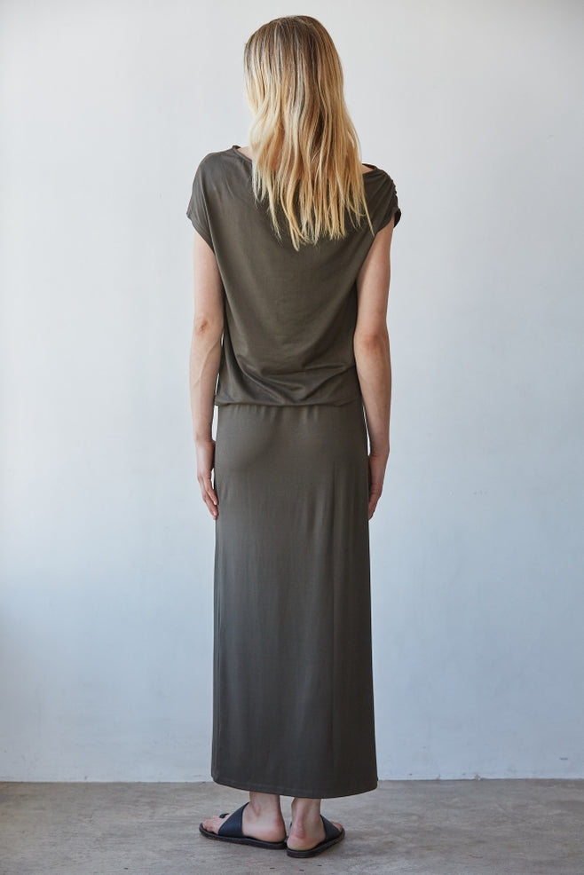 Dark Olive Sleeveless Top & Skirt Set