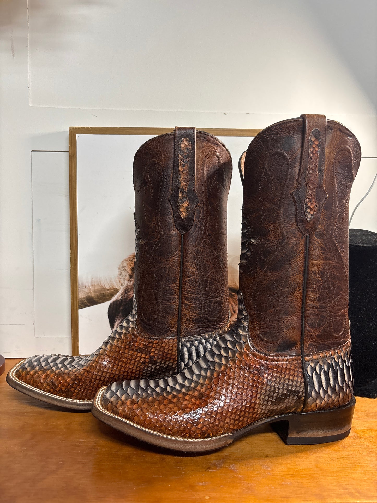 Black Jack Python Cowboy Boots - Rust Dyed Triad