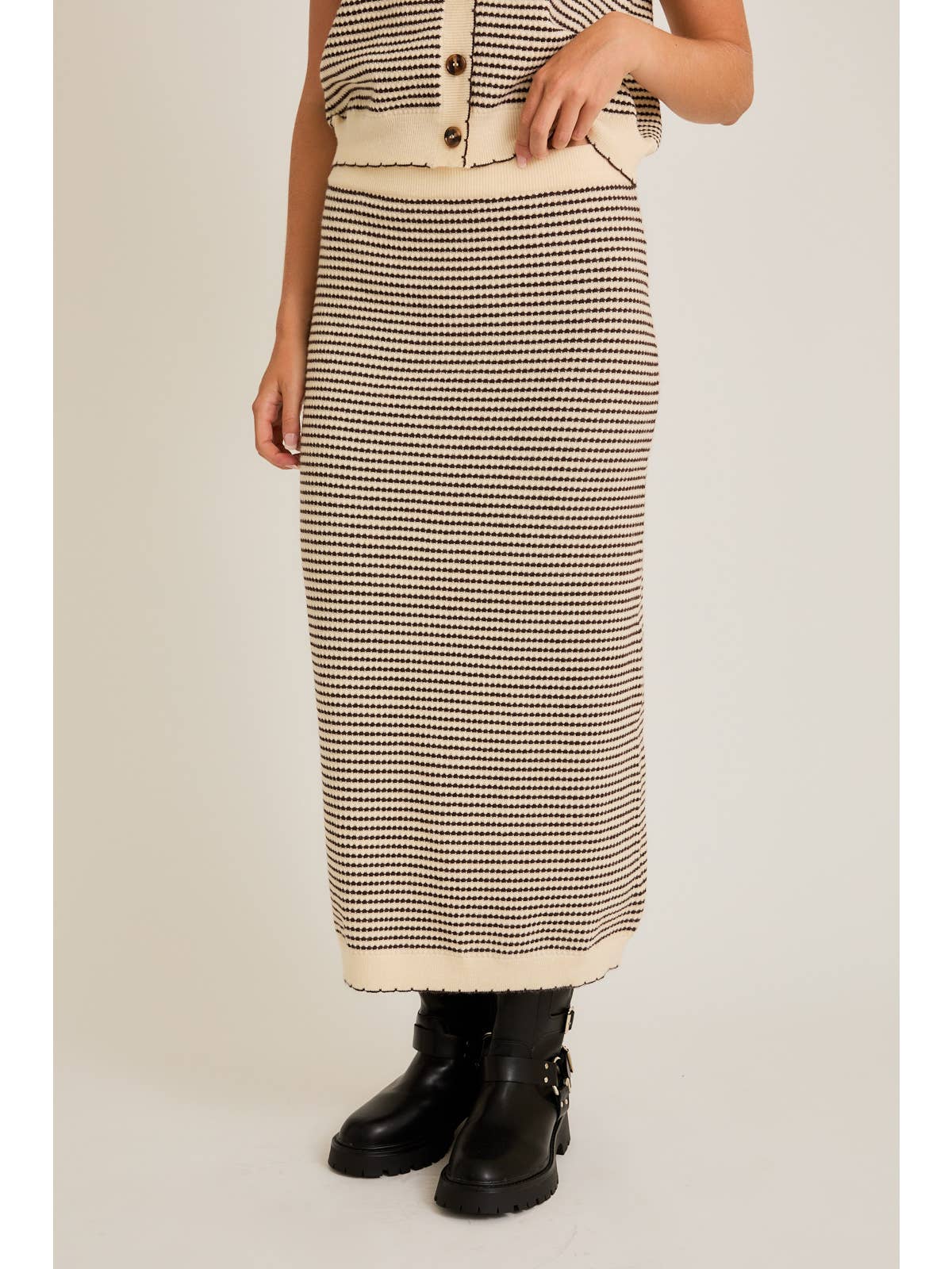 Stitch Detail Striped Sweater Midi Skirt