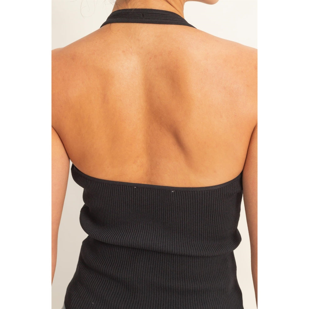Tess Ribbed Halter Black Top
