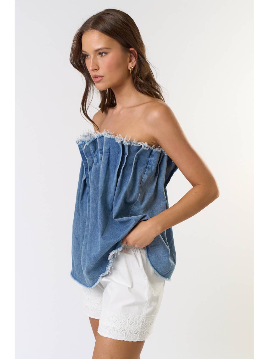 Pintuck Pleated Denim Top