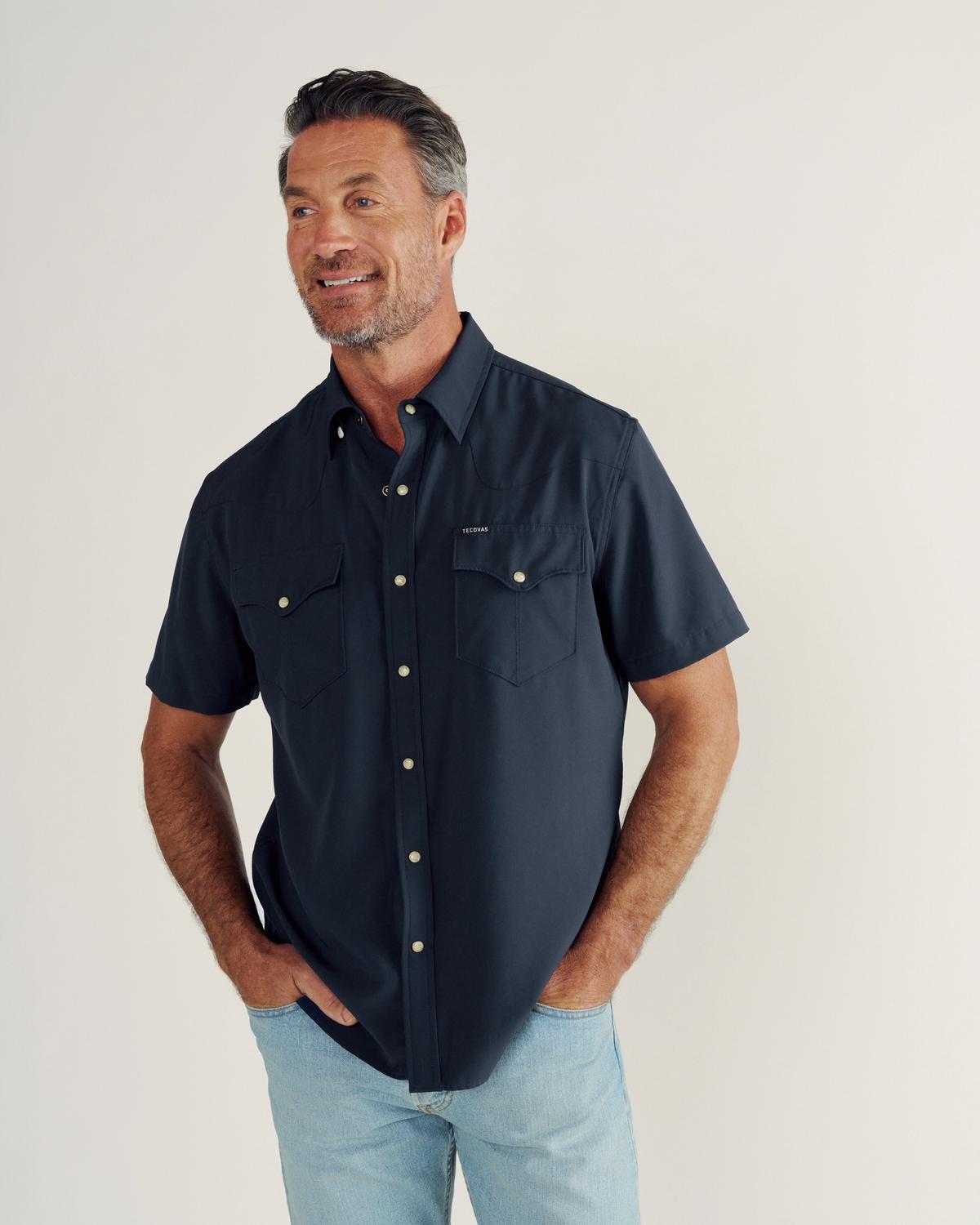 Tecovas Performance Western Snap Solid Navy