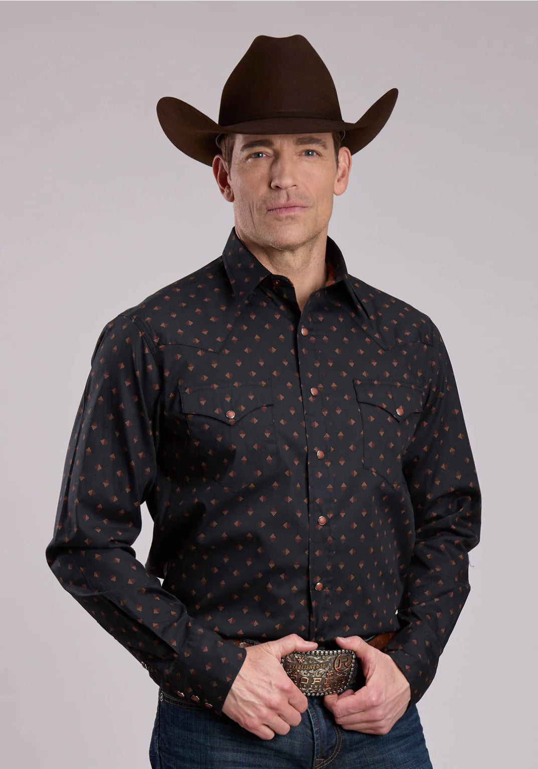 Roper Men's Long Sleeve Solid Snap Shirt -BL