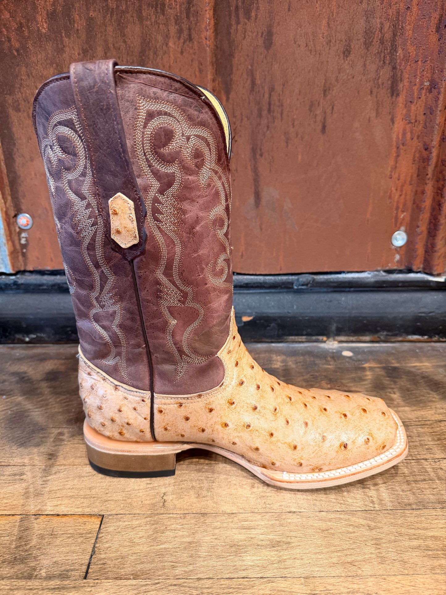 Cowtown Orix Tan Print Ostrich Leather Mens Boots