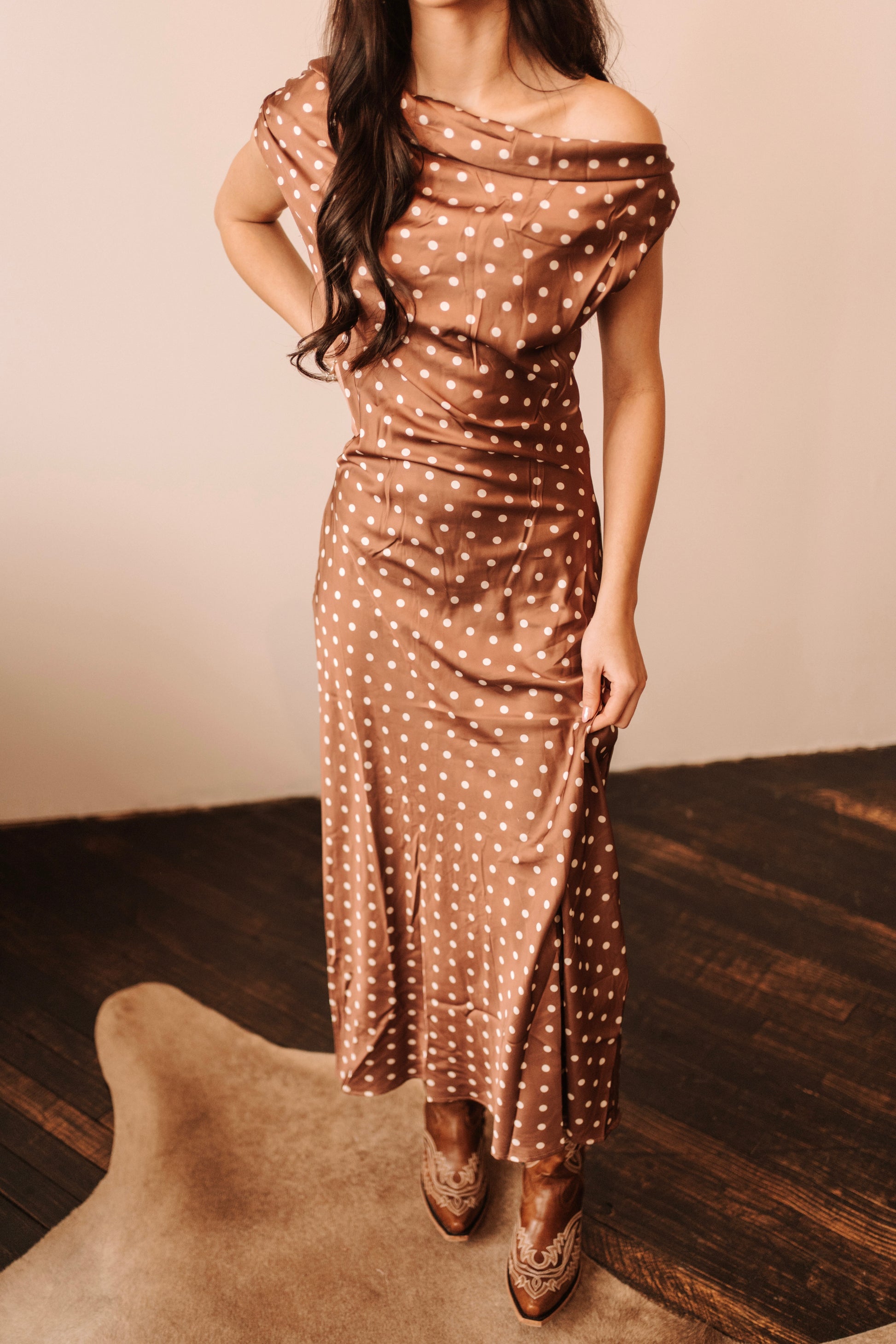 Chocolate Satin Polka Dot Dress – Wiseman's Western