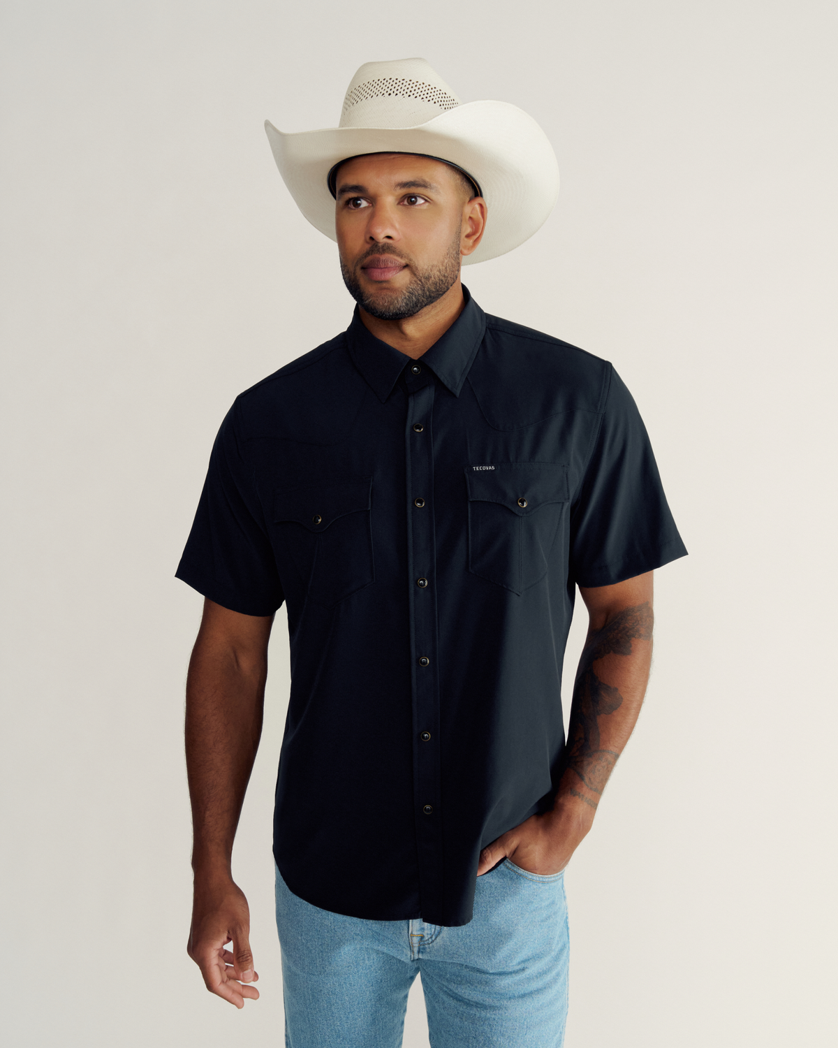 Tecovas Performance Western Snap Solid Black