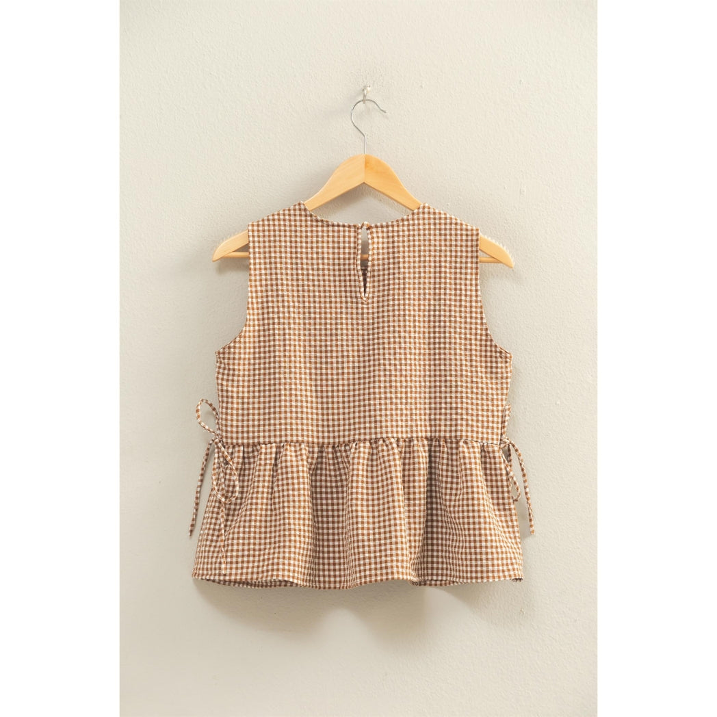 Gingham Sleeveless Peplum Top