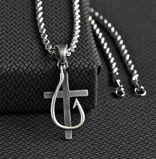 Twister Cross and Fish Hook Necklace