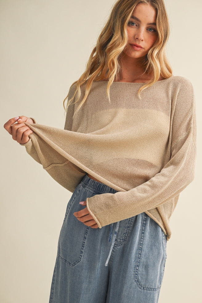 Sheer Oversized Wheat Sweater