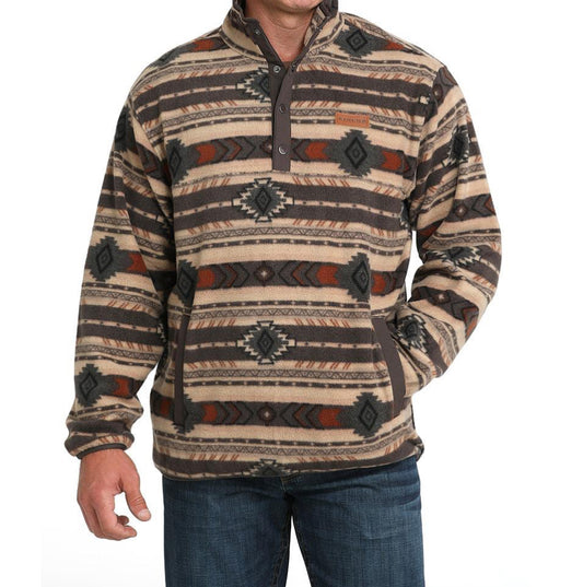 CINCH MEN'S BROWN AZTEC FLEECE PULL OVER