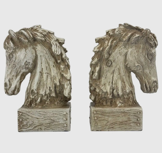 Horse head wood-like carved bookends