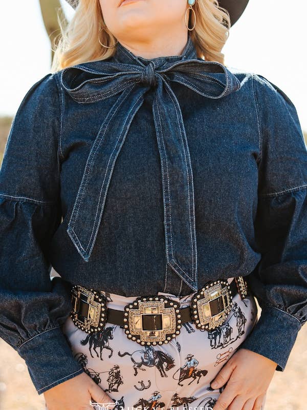 Denim Bow Blouse Regular & Plus Size