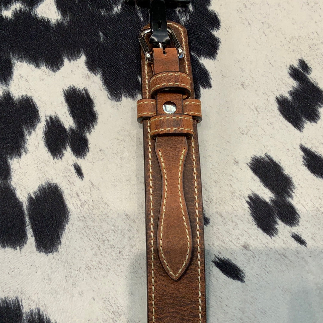 Plain Brown Leather Belt With Stitching