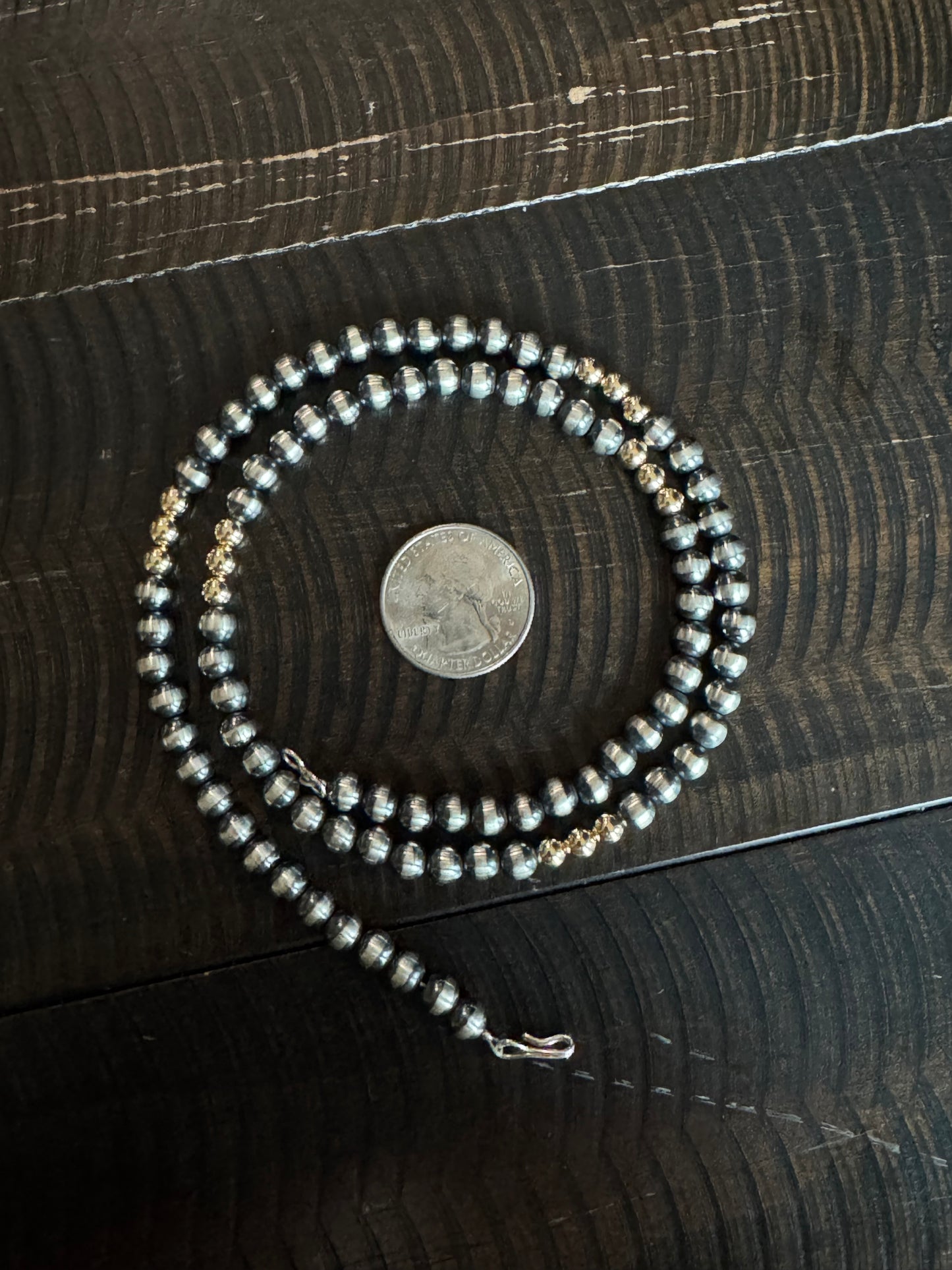 Authentic Silver and Gold 6mm 22” Navajo Pearl Necklace