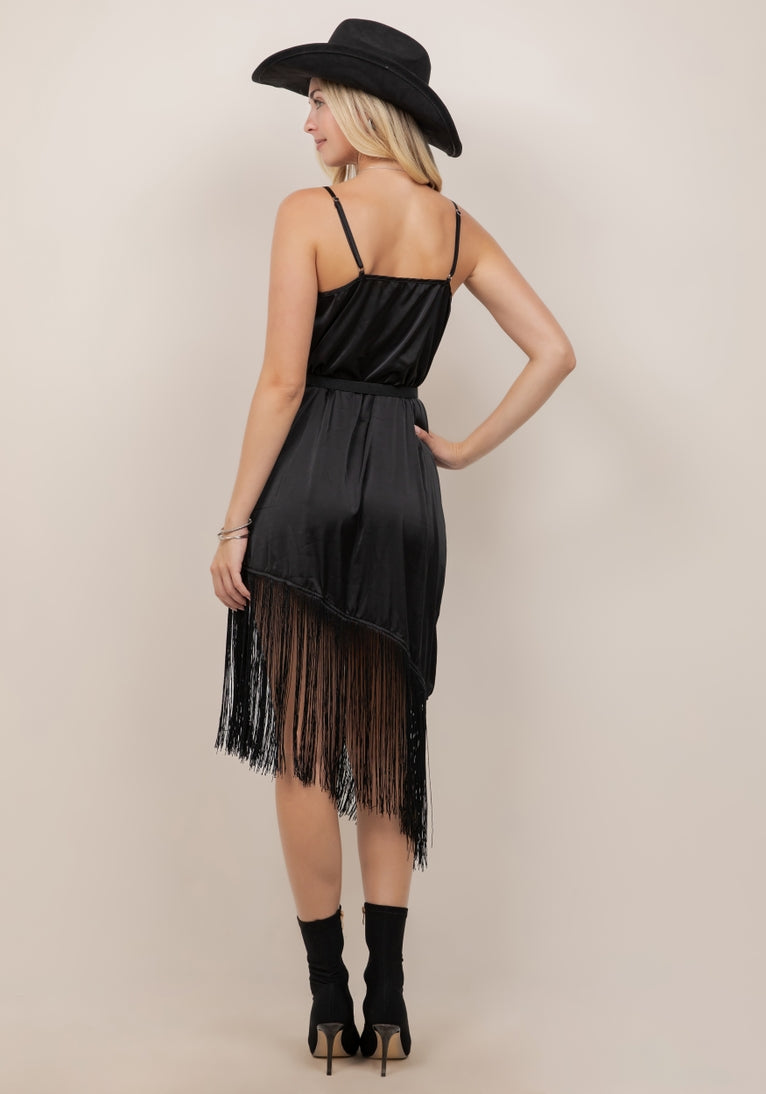 Asymmetric Black Fringe Dress