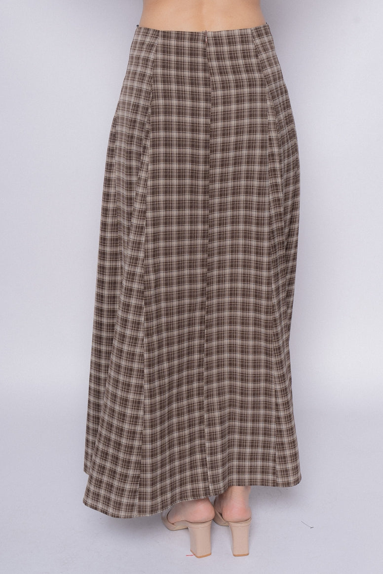 Godet Brown Multi Maxi Skirt