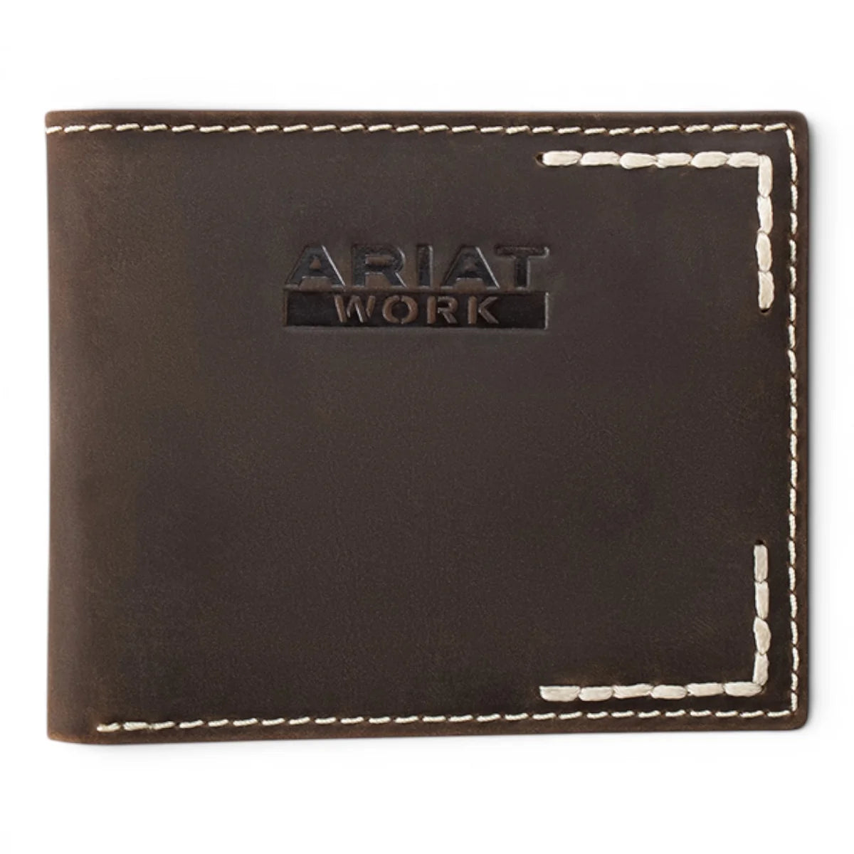 ARIAT WORK MENS BIFOLD STYLE WALLET THICK STITCH BROWN