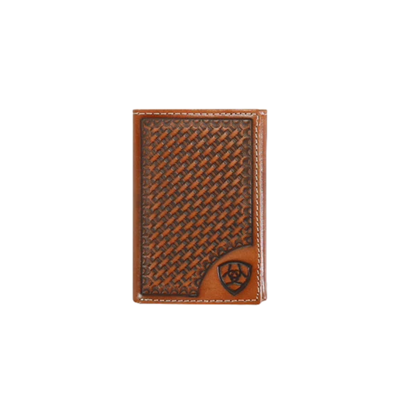 Ariat® Men's Trifold Basketweave Shield Tan Wallet