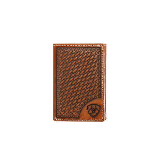 Ariat® Men's Trifold Basketweave Shield Tan Wallet