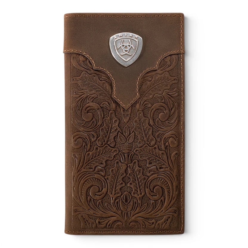 ARIAT RODEO WALLET OVERLAY SCROLL EMBOSSED MEDIUM BROWN