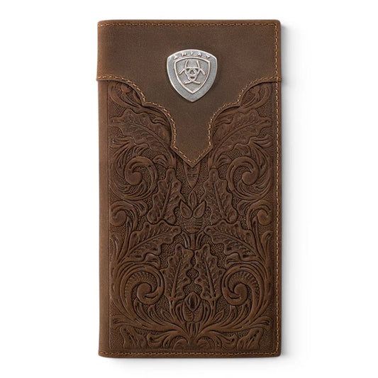 ARIAT RODEO WALLET OVERLAY SCROLL EMBOSSED MEDIUM BROWN