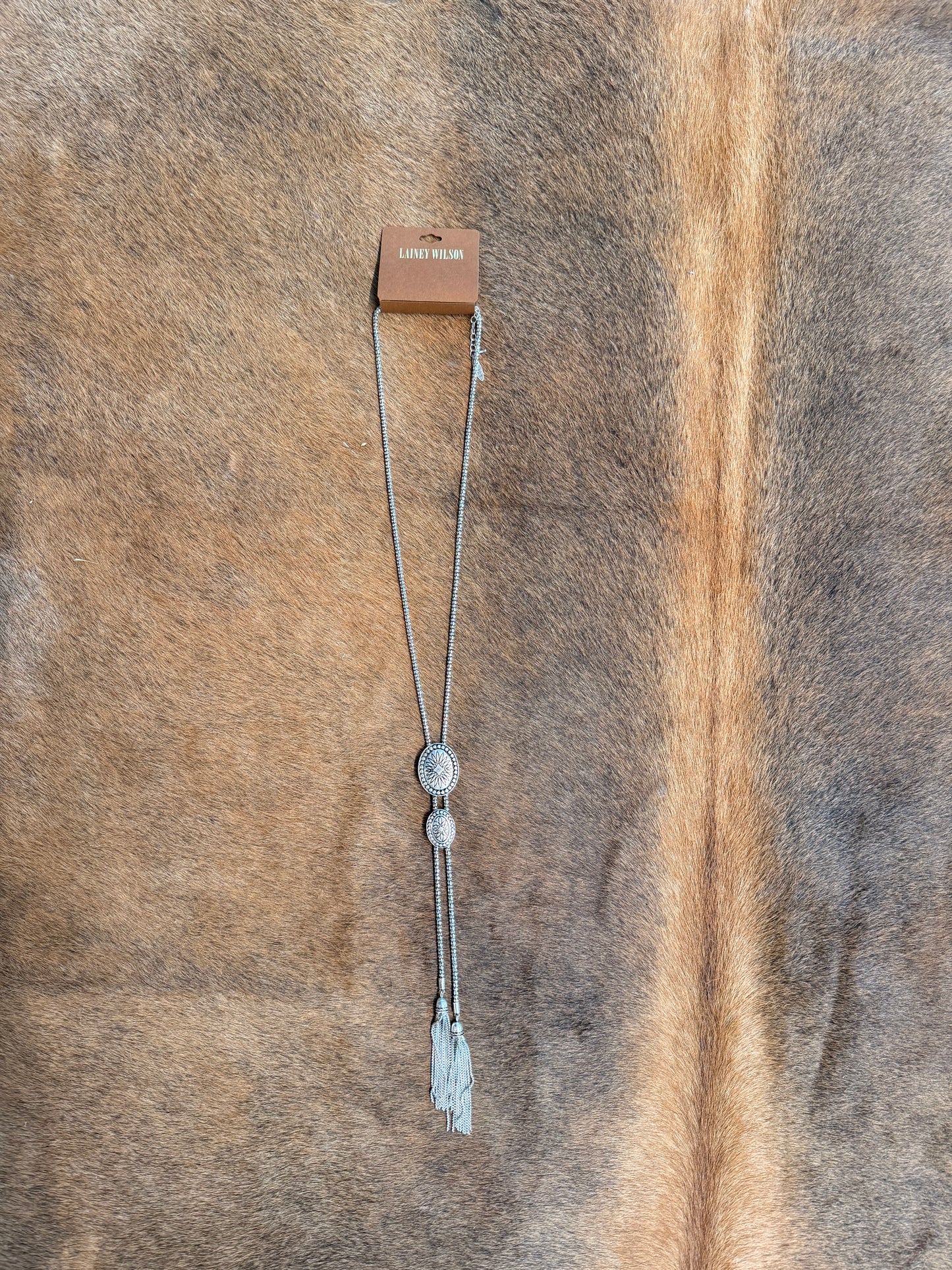 Lainey Wilson Silver Tone Long Tassel Bolo Necklace